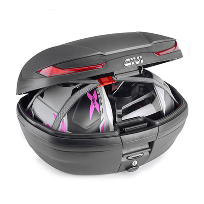 Top case GIVI V45 ARENA 45 litres, noir gaufré avec catadioptres rouges