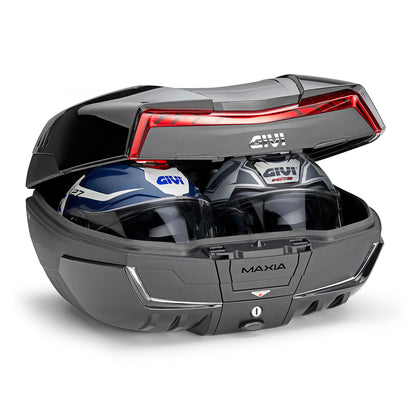 Top case GIVI  V58 MAXIA5, noir avec un catadioptre rouge et quatre capots noirs brillants qui peuvent être repeints