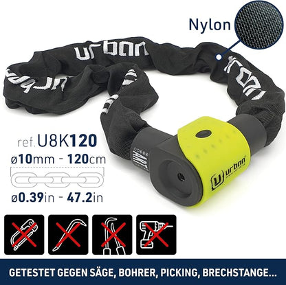 URBAN SECURITY  10K120 Chaine Antivol en Acier Trempé ø10mm, Cadenas à Chaîne Haute
