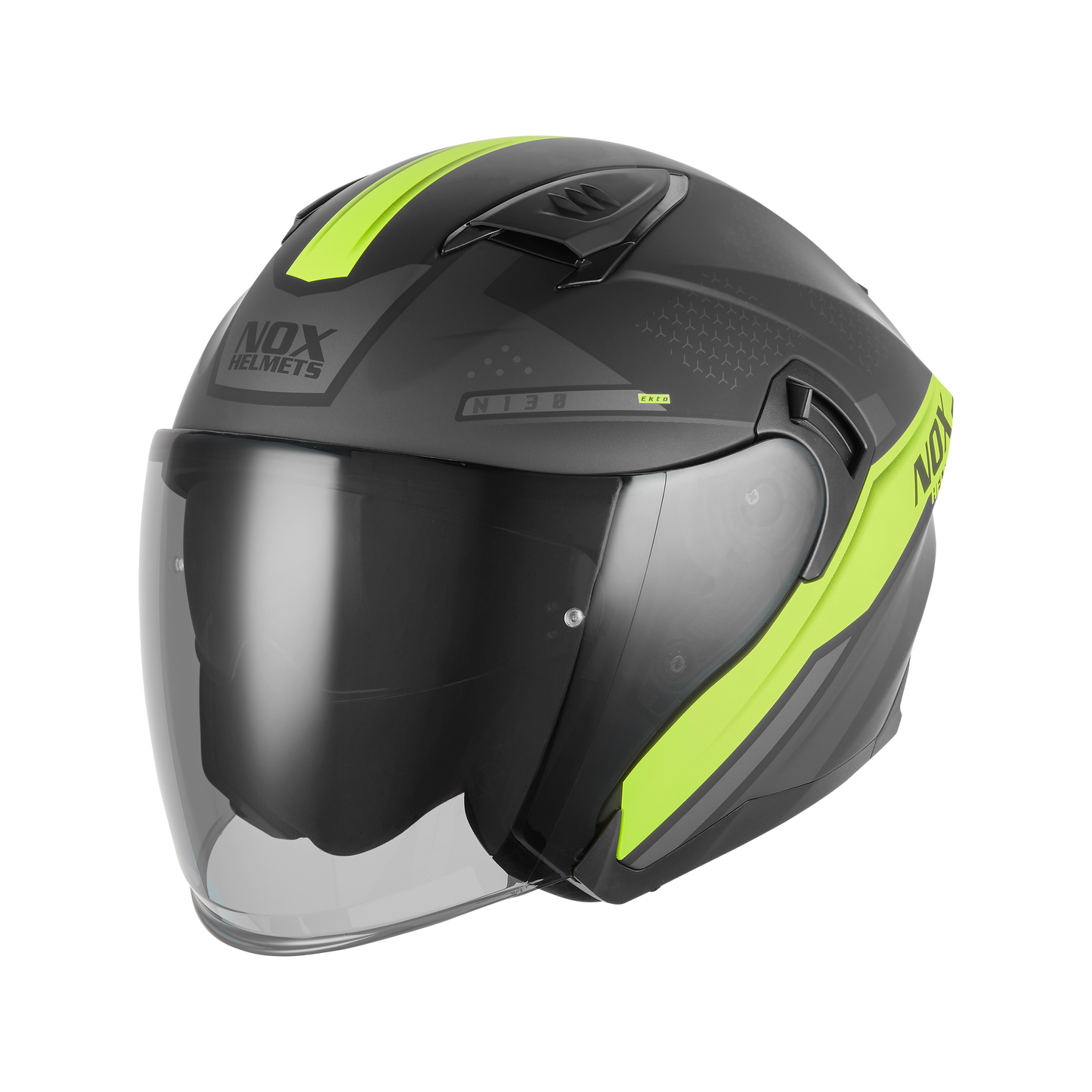 CASQUE JET N130 EKTO NOIR MAT JAUNE FLUO