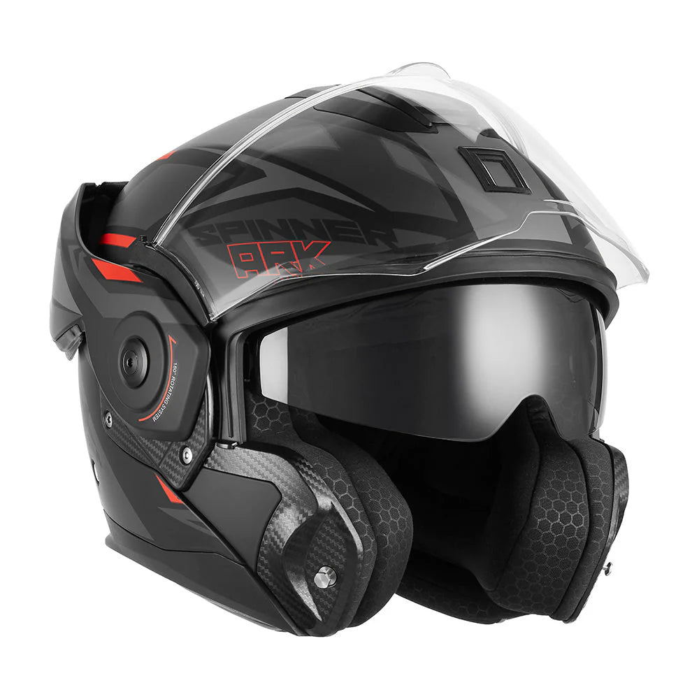 NOX PREMIUM CASQUE MODULABLE SPINNER ARK NOIR MAT ROUGE
