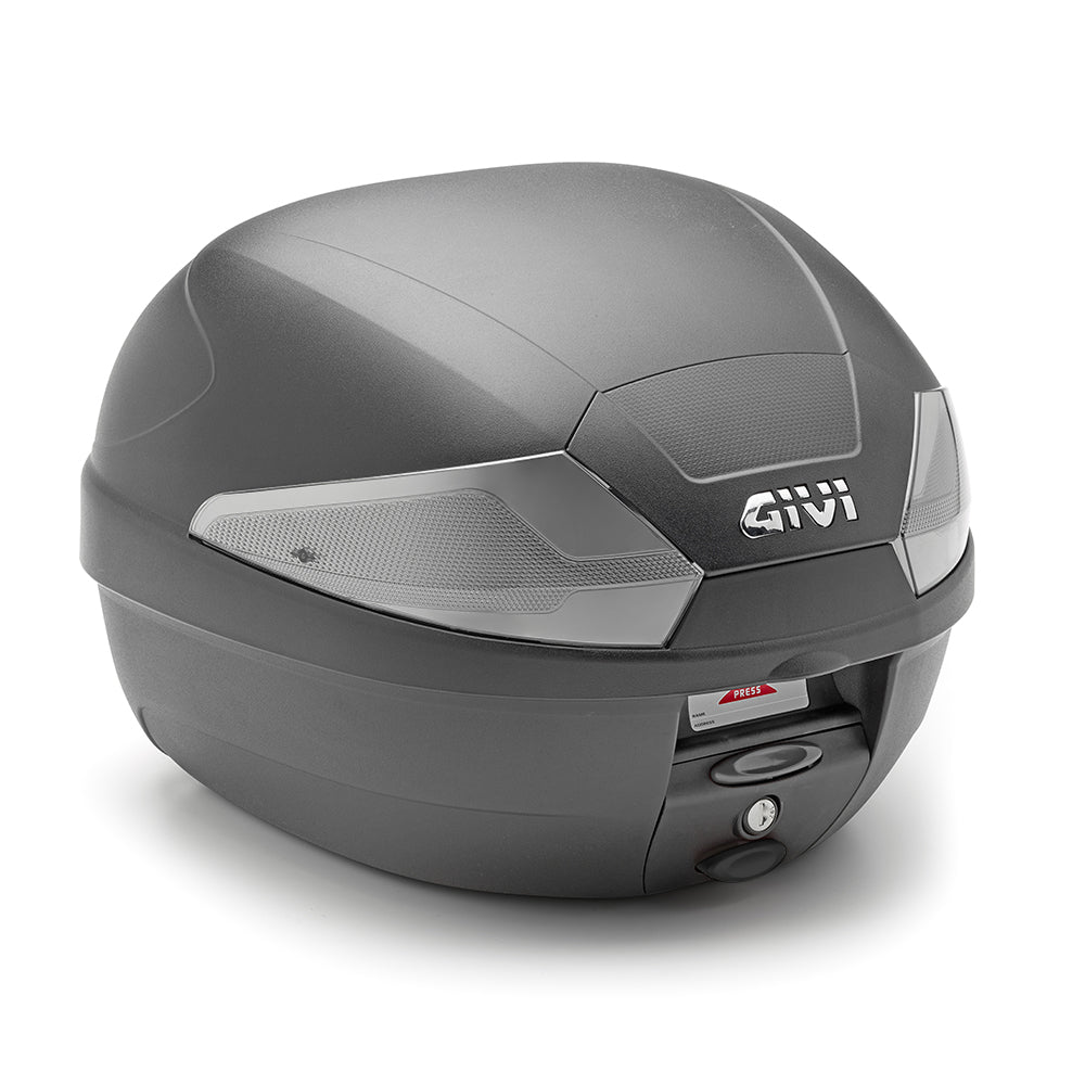 Top case GIVI noir gaufréavec catadioptres fumés, platine incluse et vis de fixation, 29 litres