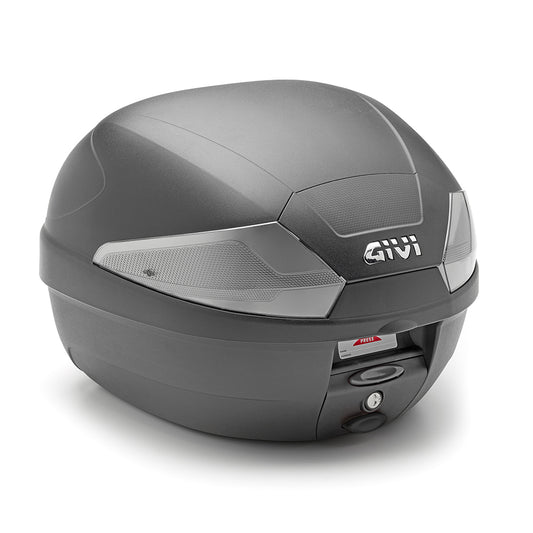 Top case GIVI noir gaufréavec catadioptres fumés, platine incluse et vis de fixation, 29 litres