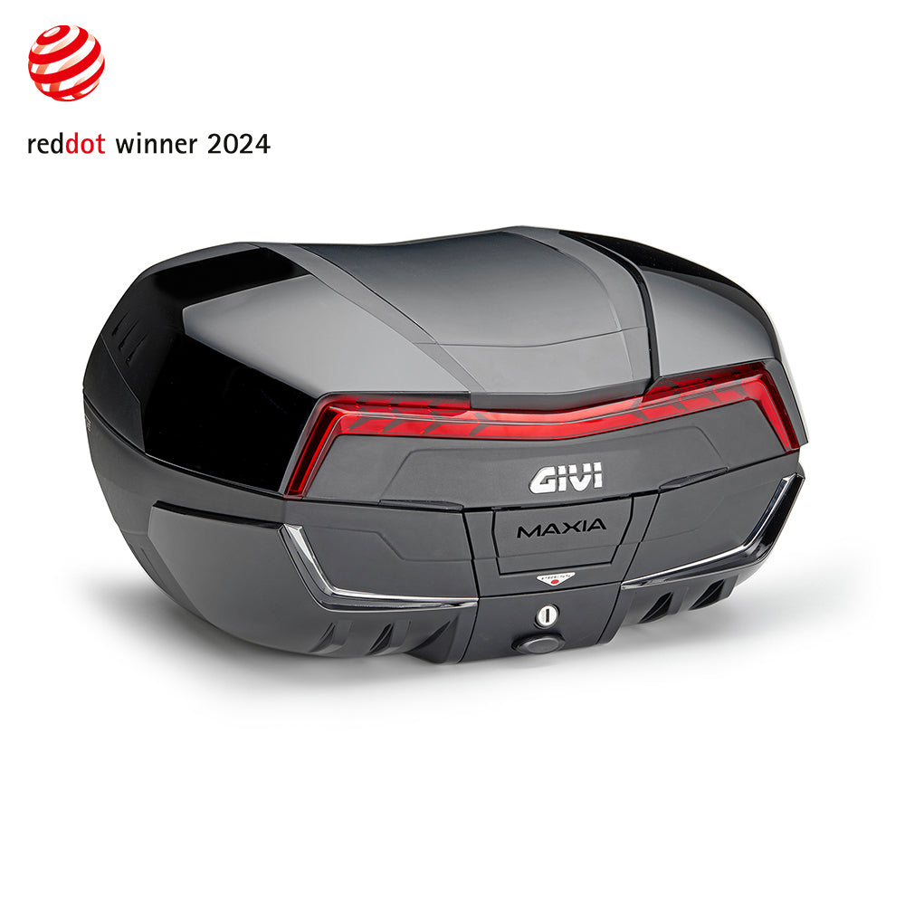 Top case GIVI  V58 MAXIA5, noir avec un catadioptre rouge et quatre capots noirs brillants qui peuvent être repeints