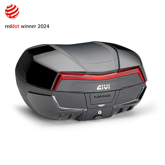 Top case GIVI  V58 MAXIA5, noir avec un catadioptre rouge et quatre capots noirs brillants qui peuvent être repeints